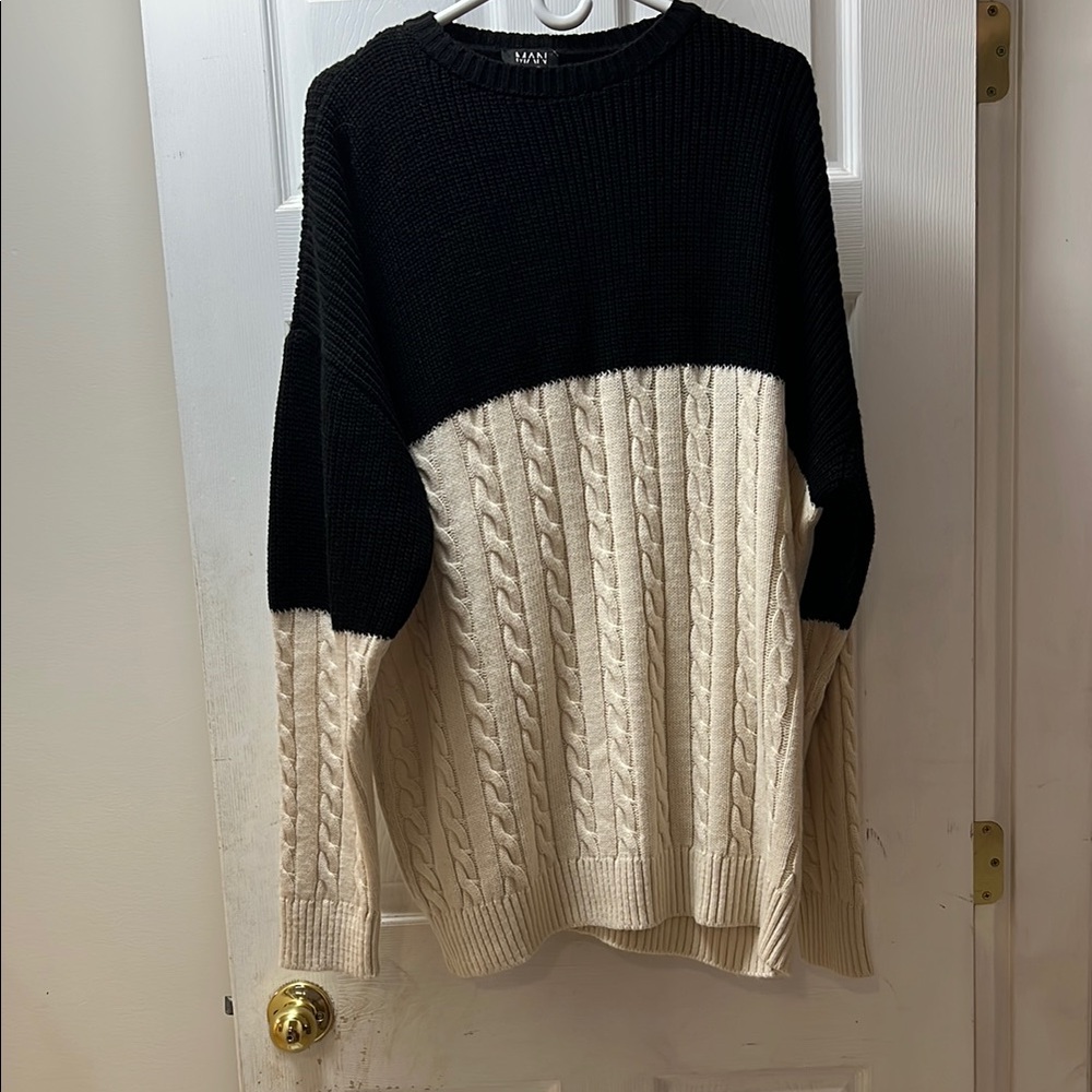 Boohoo man Black and Cream Cable Knit Sweater